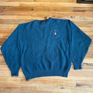 Isle of Cotton Men's Blue Cable Knit Sweater Embroidered Golf XL Grandpa Core